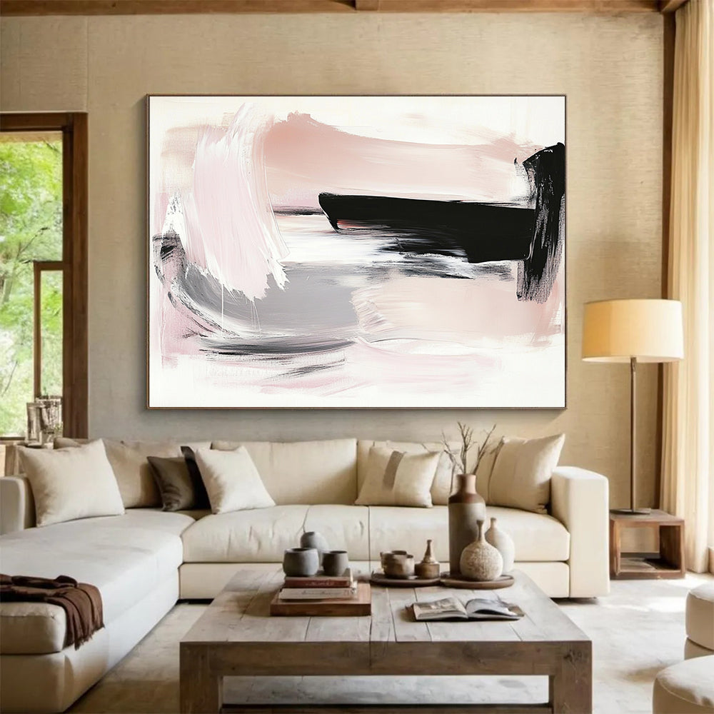 “Pink Gray Abstract Brushstrokes” - Pink, Gray, Black, White, Brushstrokes - Painting On Canvas HB1435