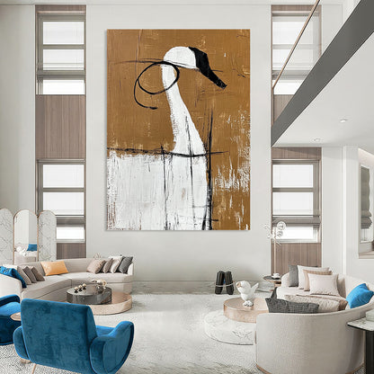 Contemporary hand-painted abstract art featuring large blank spaces bold shapes and contrasting colors inspired by minimalist Chinese aesthetics. DLZ0833