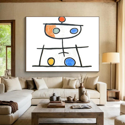 “Playful Abstract Figure” - Black, Colorful Circles, Naive Art - Style Painting On Canvas HB0708