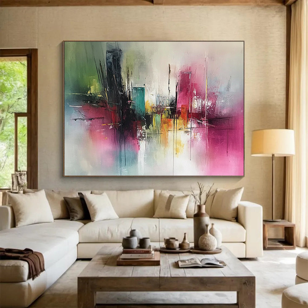 “Colorful Cityscape Abstract” - Vibrant Colors, City Forms - Painting On Canvas HB1410