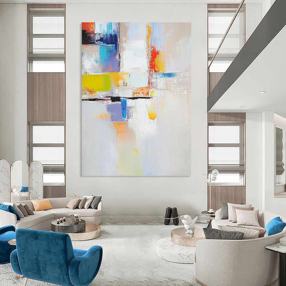 Contemporary hand-painted abstract artwork featuring vibrant colors and dynamic shapes perfect for elevating modern spaces. DLZ1780