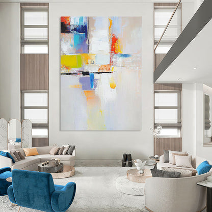 Contemporary hand-painted abstract artwork featuring vibrant colors and dynamic shapes perfect for elevating modern spaces. DLZ1780