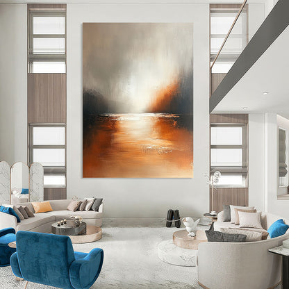 Contemporary hand-painted abstract art featuring soft tones in brown and white with subtle gradients on a textured canvas for a serene modern aesthetic. DLZ0429