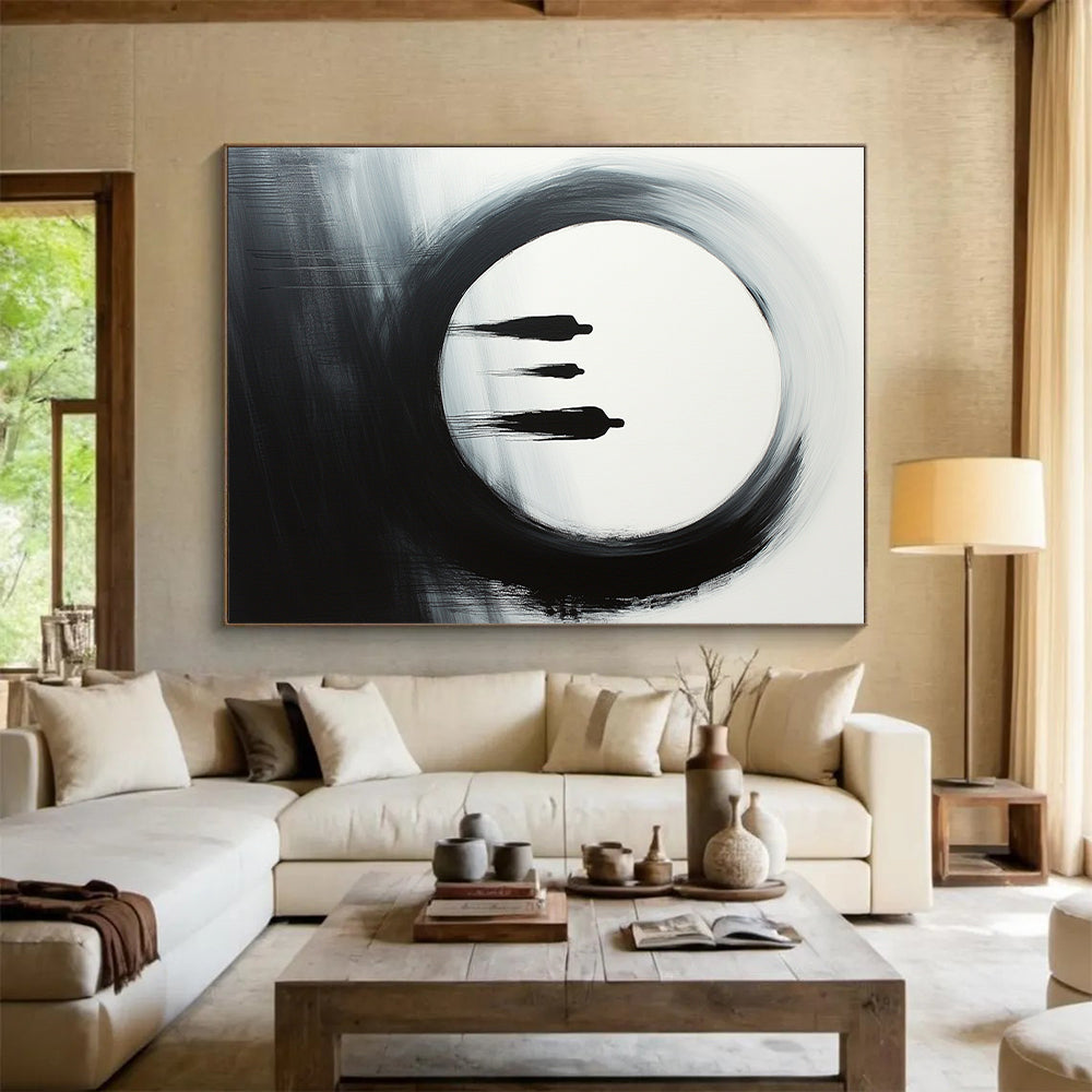 Black, White, Gray, Silhouetted Figures "Gilded Void" Abstract Surrealist Painting On Canvas HB145