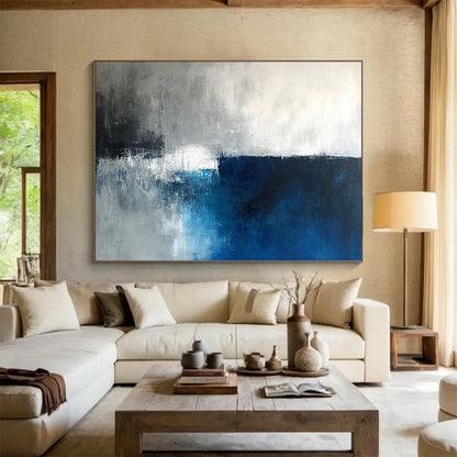 “Gray - Blue Abstract Horizon” - Gray, Blue, White, Horizon Line Painting On Canvas HB0839
