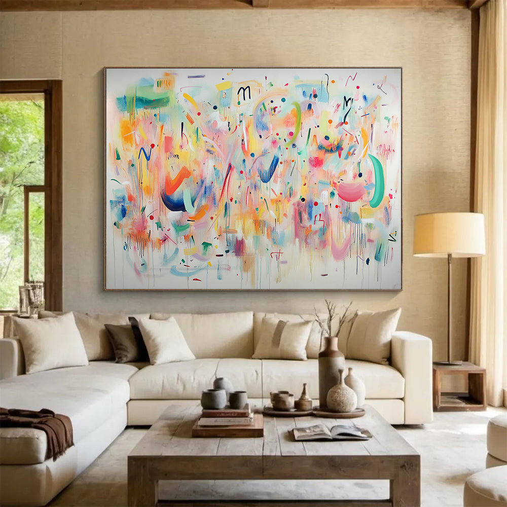 “Colorful Chaos Symphony” - Pastel hues, playful shapes, Abstract Expressionist Painting On Canvas HB0569