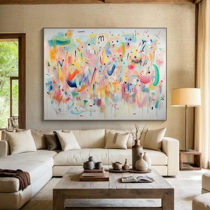 “Colorful Chaos Symphony” - Pastel hues, playful shapes, Abstract Expressionist Painting On Canvas HB0569