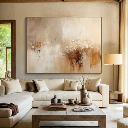 “Beige Brown Abstract Textures” - Beige, Brown, Gray, Textured Forms - Painting On Canvas HB1426