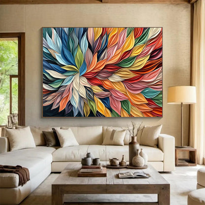 “Colorful Petal Burst” - Rainbow - hued petals, swirling colors, Abstract Floral Painting On Canvas HB0585