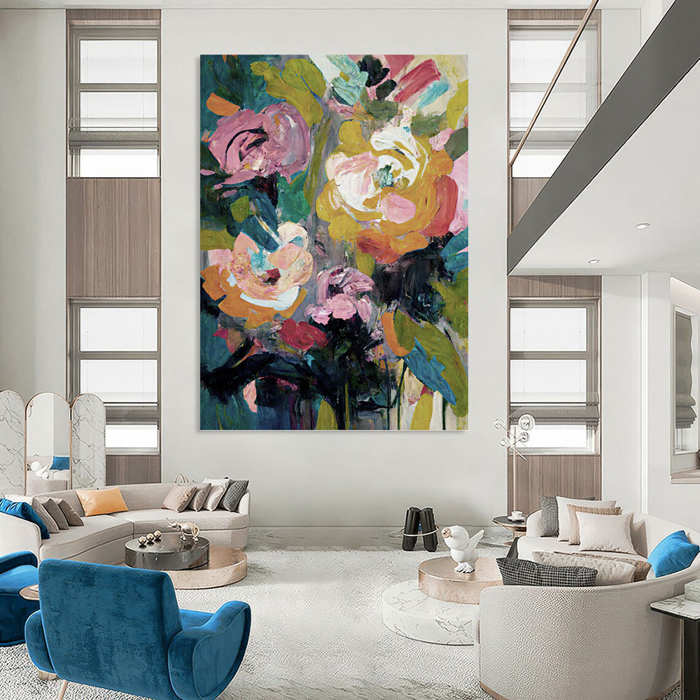 Whimsical Hand - Painted Textured Abstract on Canvas for Dining Room & Hallway DKH1355