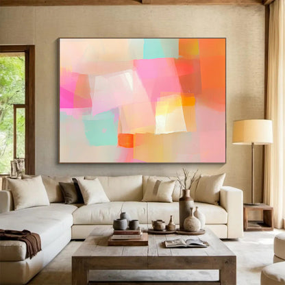“Soft Pastel Geometric Shapes” - Pastel Colors, Geometric Forms Painting On Canvas HB0866