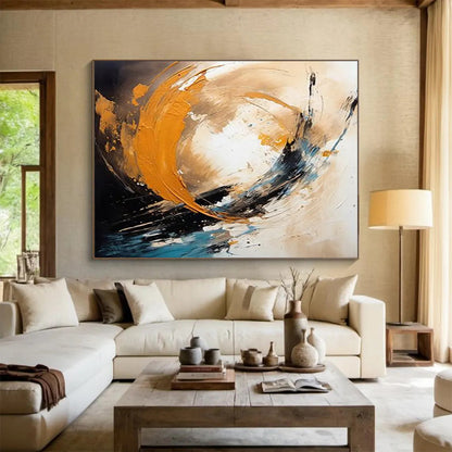 Dynamic Orange - Blue Abstract Painting - Energetic Welcome Art for Foyer DLZ098