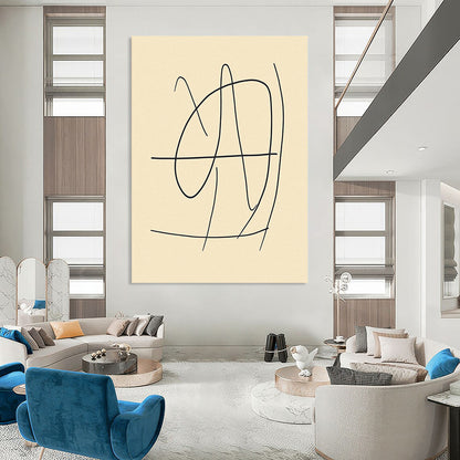 Contemporary abstract art featuring a minimalistic line drawing of the number 4 in black on beige, inspired by Matisse's style. DLZ0422