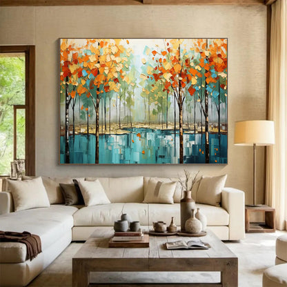Autumn Forest Reflection Art - Large Nature - Inspired Living Room Decor DLZ163