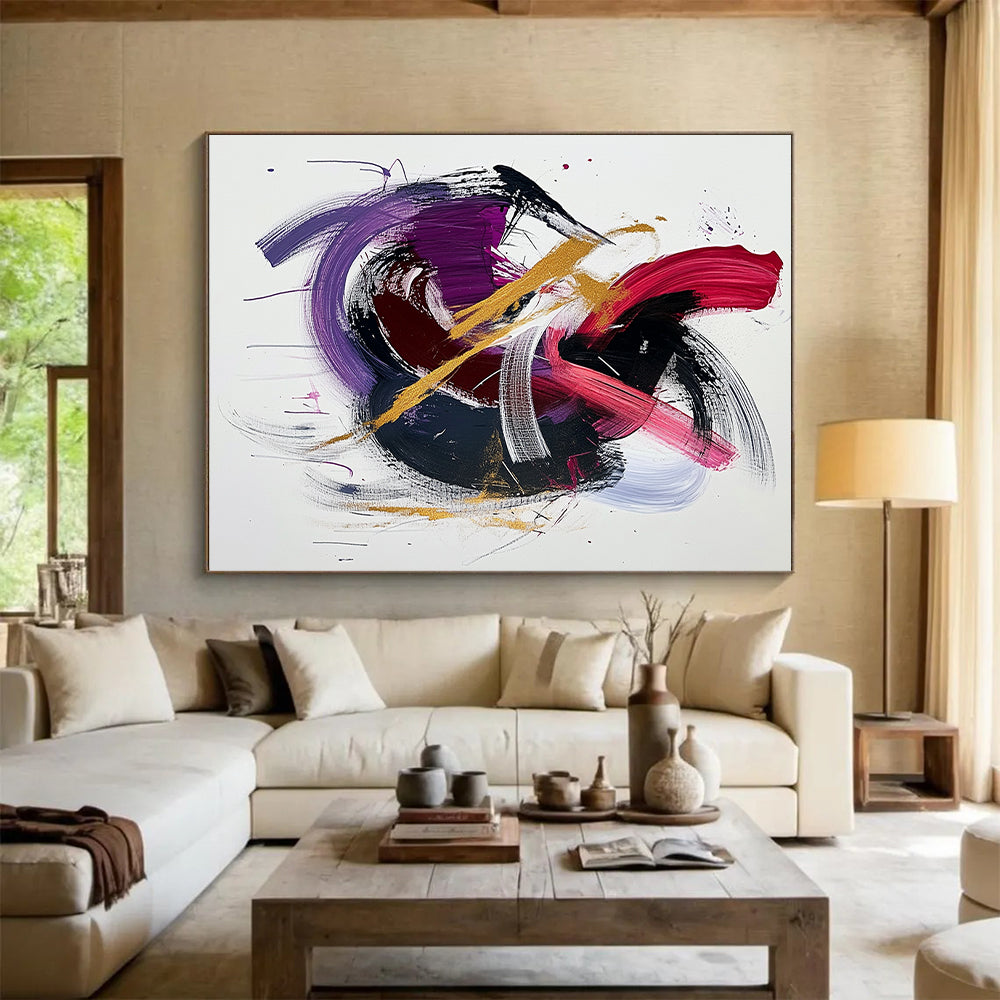 White, Pink, Purple, Gold, Bold Strokes "Vibrant Energy" Abstract Painting On Canvas HB036