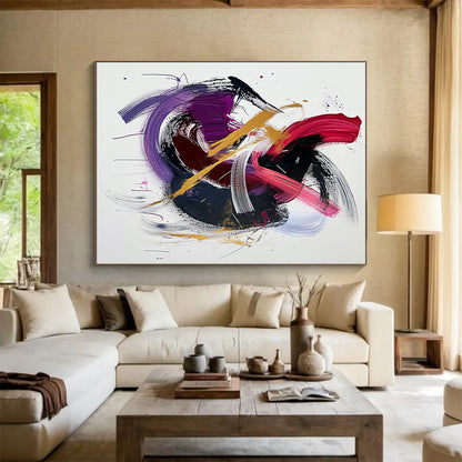 White, Pink, Purple, Gold, Bold Strokes "Vibrant Energy" Abstract Painting On Canvas HB036