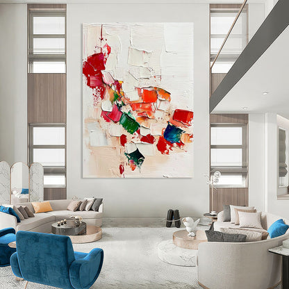 Contemporary hand-painted abstract artwork featuring vibrant reds and greens on a textured white background inspired by Jean-Léon Gérôme. DLZ0574