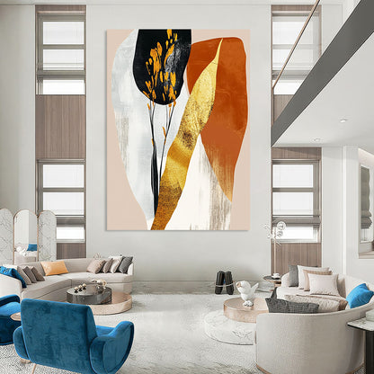 Contemporary abstract art featuring gold foil and pastel orange shapes on a beige background creates a stunning visual impact. DLZ0801