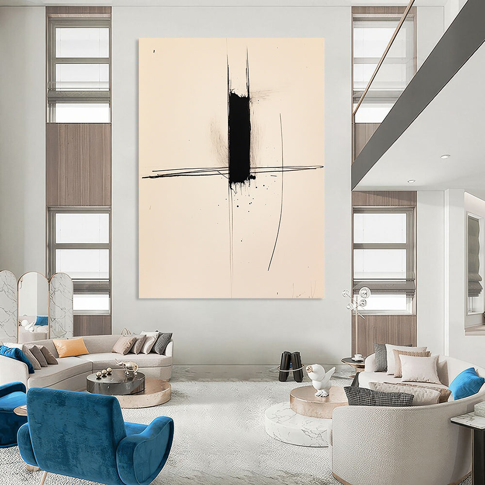 Contemporary abstract art featuring a single black line on white paper captures minimalist elegance and expressive simplicity. Perfect for modern decor. DLZ1585