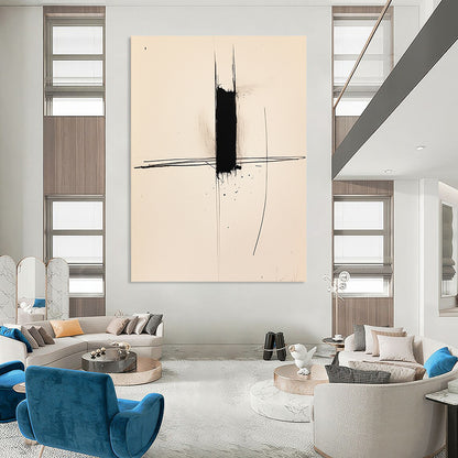 Contemporary abstract art featuring a single black line on white paper captures minimalist elegance and expressive simplicity. Perfect for modern decor. DLZ1585