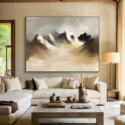 “Misty Mountain Peaks” - Gray, Brown, White - Abstract Misty Mountains - Acrylic Painting HB1315