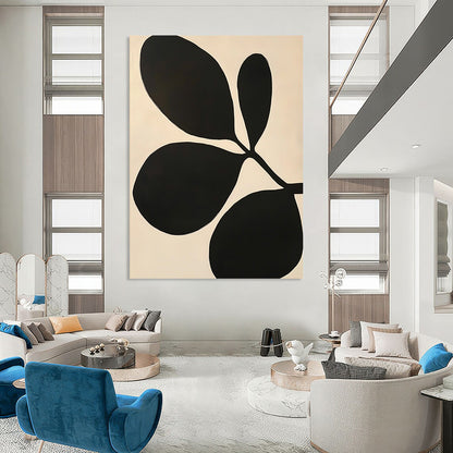 Contemporary abstract artwork featuring Matisse-inspired cutouts with bold black shapes, large leaves, minimalism, and striking negative space on a white background. DLZ1595
