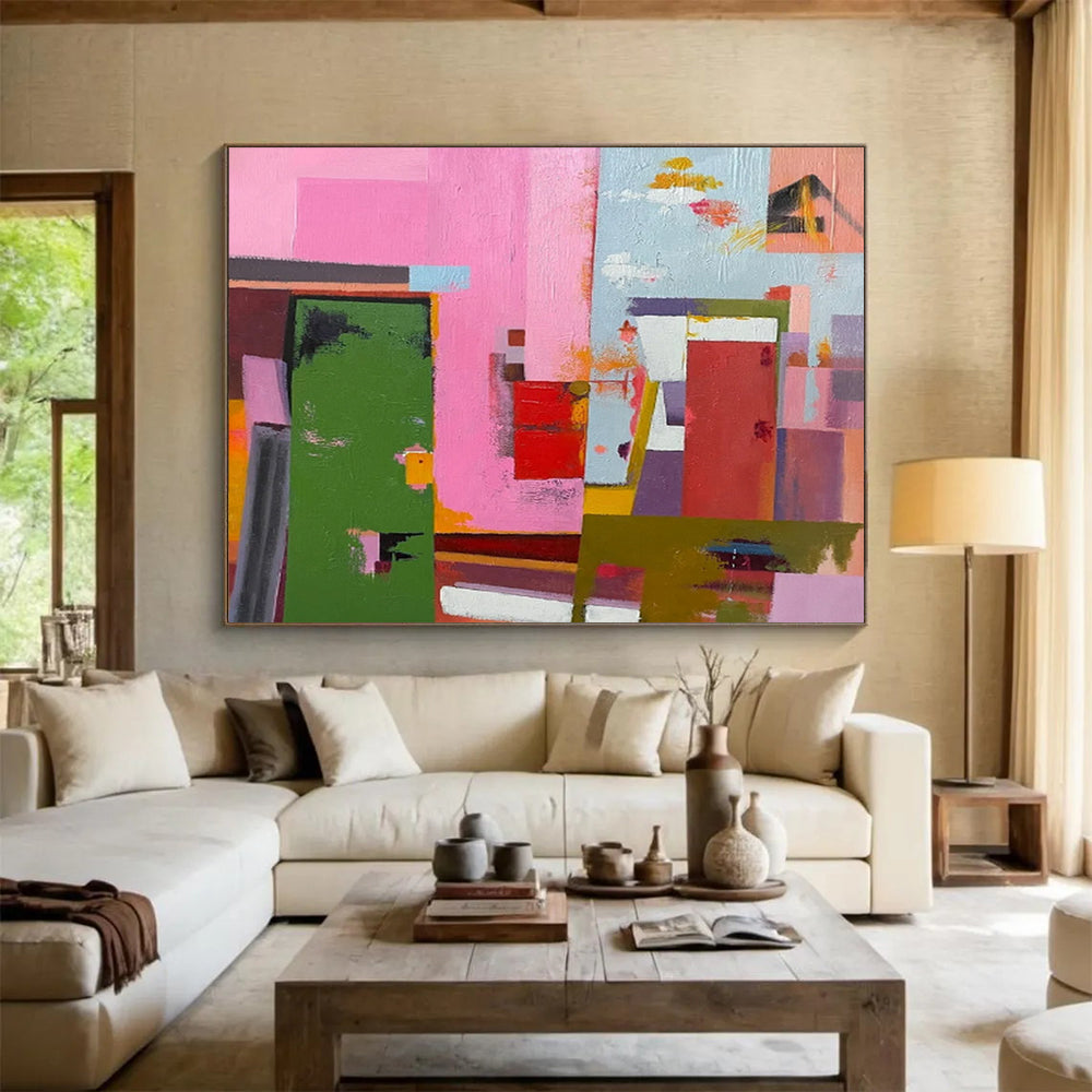Pink - Green Color Block Abstract - Cheerful Bedroom Accent DLZ013