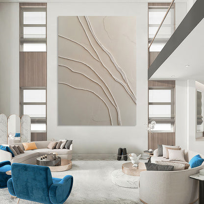 Contemporary abstract art featuring textured white plaster and graceful S-shaped lines creates a striking visual contrast and depth. DLZ1435