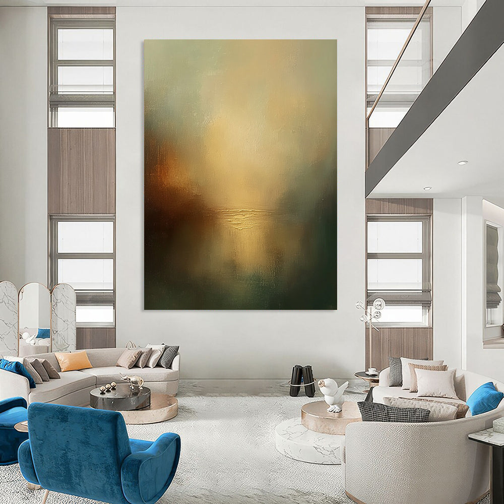 Contemporary abstract painting featuring a misty sky and tranquil water with muted colors creating an atmospheric ambiance. DLZ0474