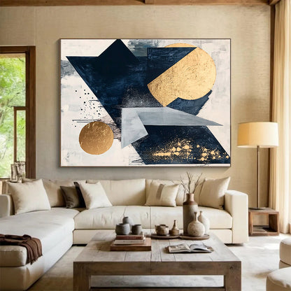 Geometric Shapes with Gold Accents "Elegant Geometry" Painting On Canvas HB292