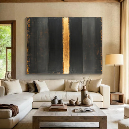 Black & Gold Horizontal Stripes - “Elegant Night Divide” Painting On Canvas HB192