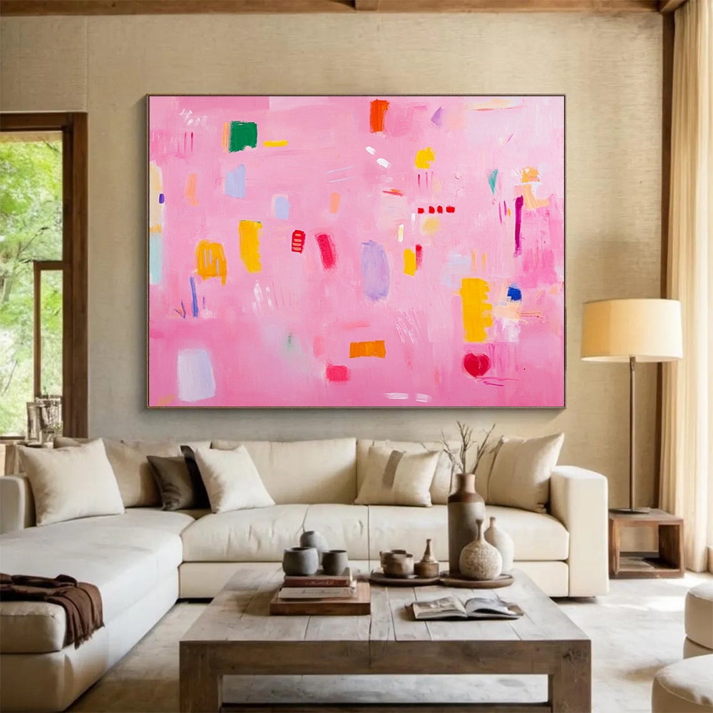 “Playful Pink Abstract Shapes” - Pink, Colorful Shapes, Abstract Painting On Canvas HB0691