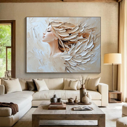 “Angelic Textured Portrait” - Soft Tones, Angelic Figure, Impasto Portrait Painting On Canvas HB0997