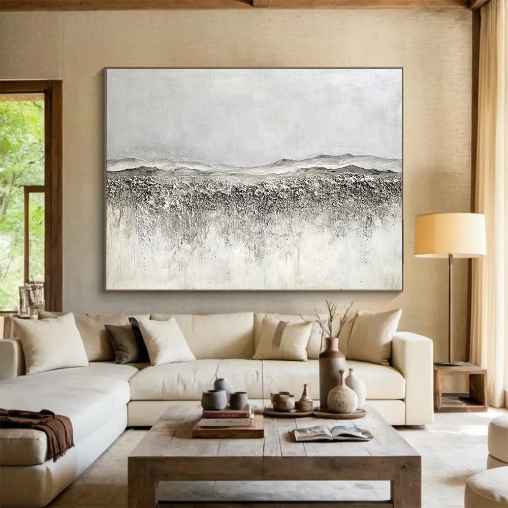 “Textured Gray Landscape” - Gray, white, brown, Textural Landscape Painting HB0645