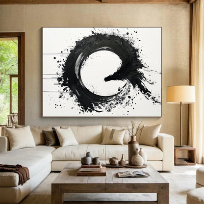 Black, White, Phoenix - Like Ink Swirl "Ink Phoenix Ascent" Abstract Expressionist Painting On Canvas HB137