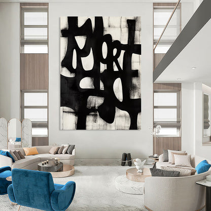 Large contemporary abstract art features bold brush strokes of "MORE" in dynamic Chinese calligraphy style set against a unique geometric background. DLZ1145