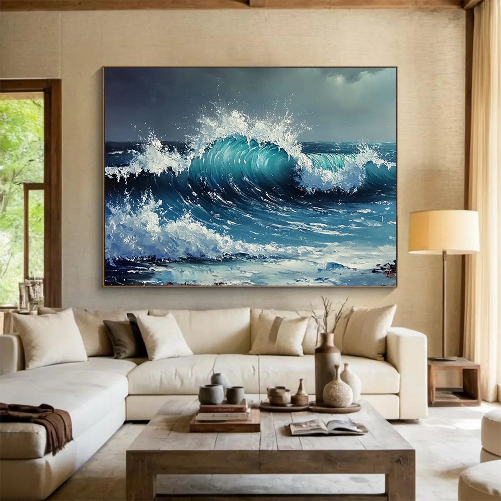 “Crashing Blue Wave” - Vivid blue wave, white foam, Dynamic Seascape Painting On Canvas HB0584