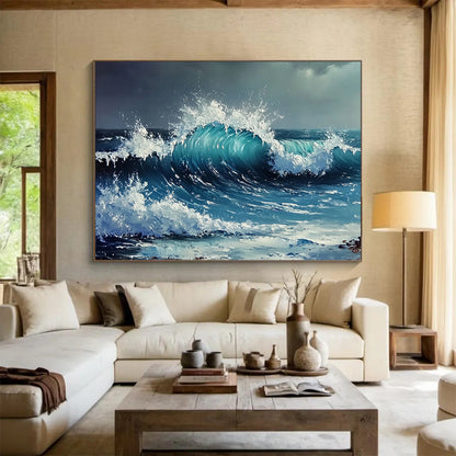 “Crashing Blue Wave” - Vivid blue wave, white foam, Dynamic Seascape Painting On Canvas HB0584