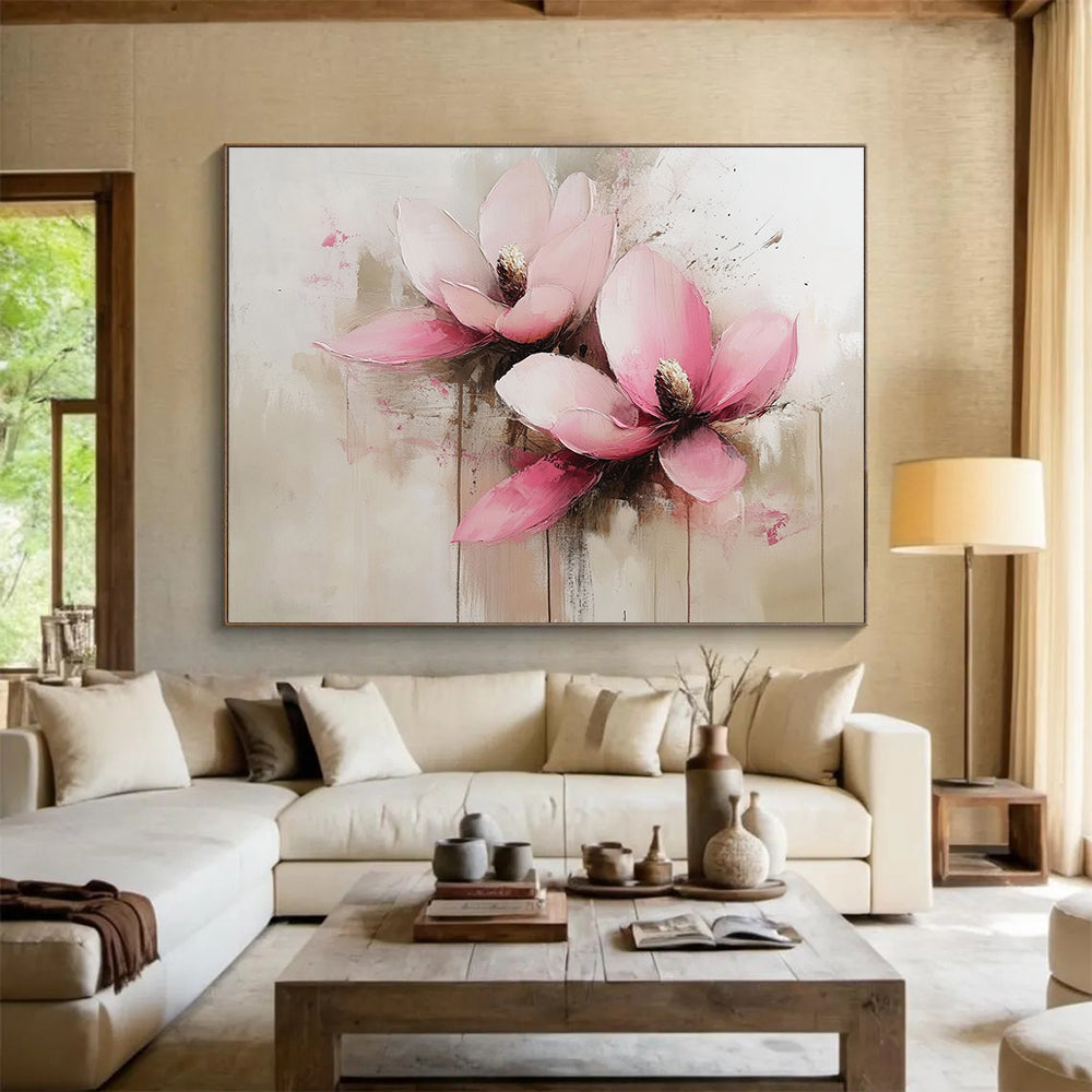 “Pink White Gray Floral Softness” - Pink, white, gray, beige; Soft abstract floral painting HB1295