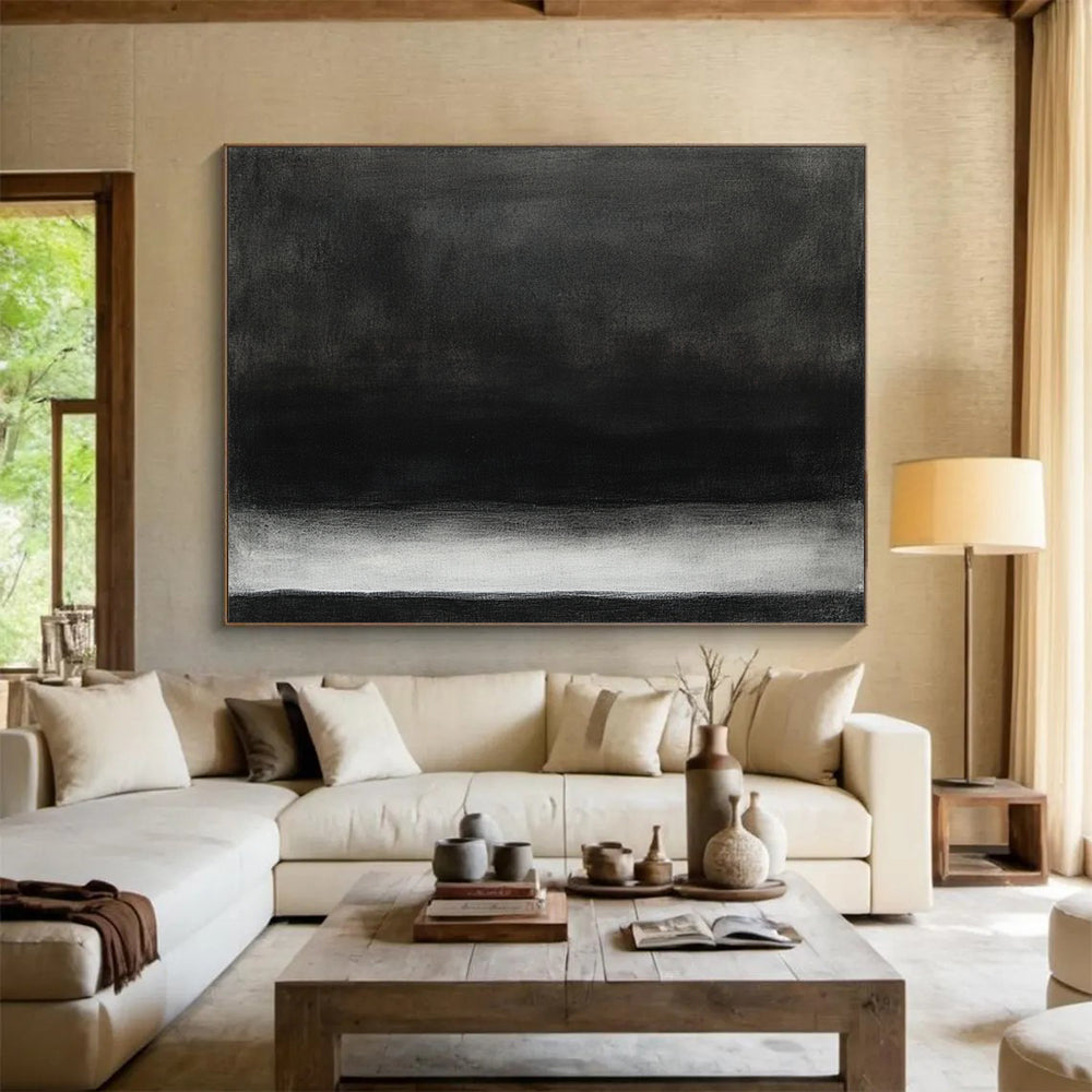 “Minimalist Black - White Gradient” - Black, White, Gray, Subtle Gradient Layers - Acrylic Painting HB1663