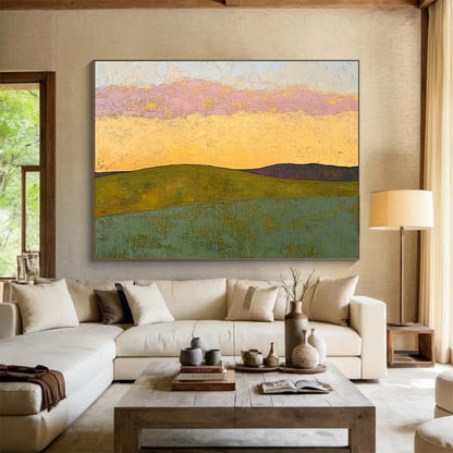 “Colorful Horizon Landscape” - Pink, Yellow, Green, Textured Layers, Abstract Landscape Painting On Canvas HB0905