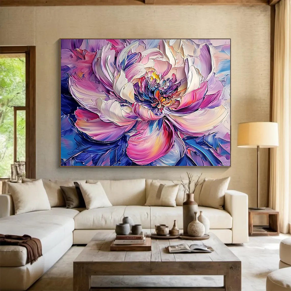 Colorful Layered Peony Flower - Expressive Floral Impasto Painting On Canvas HB0448