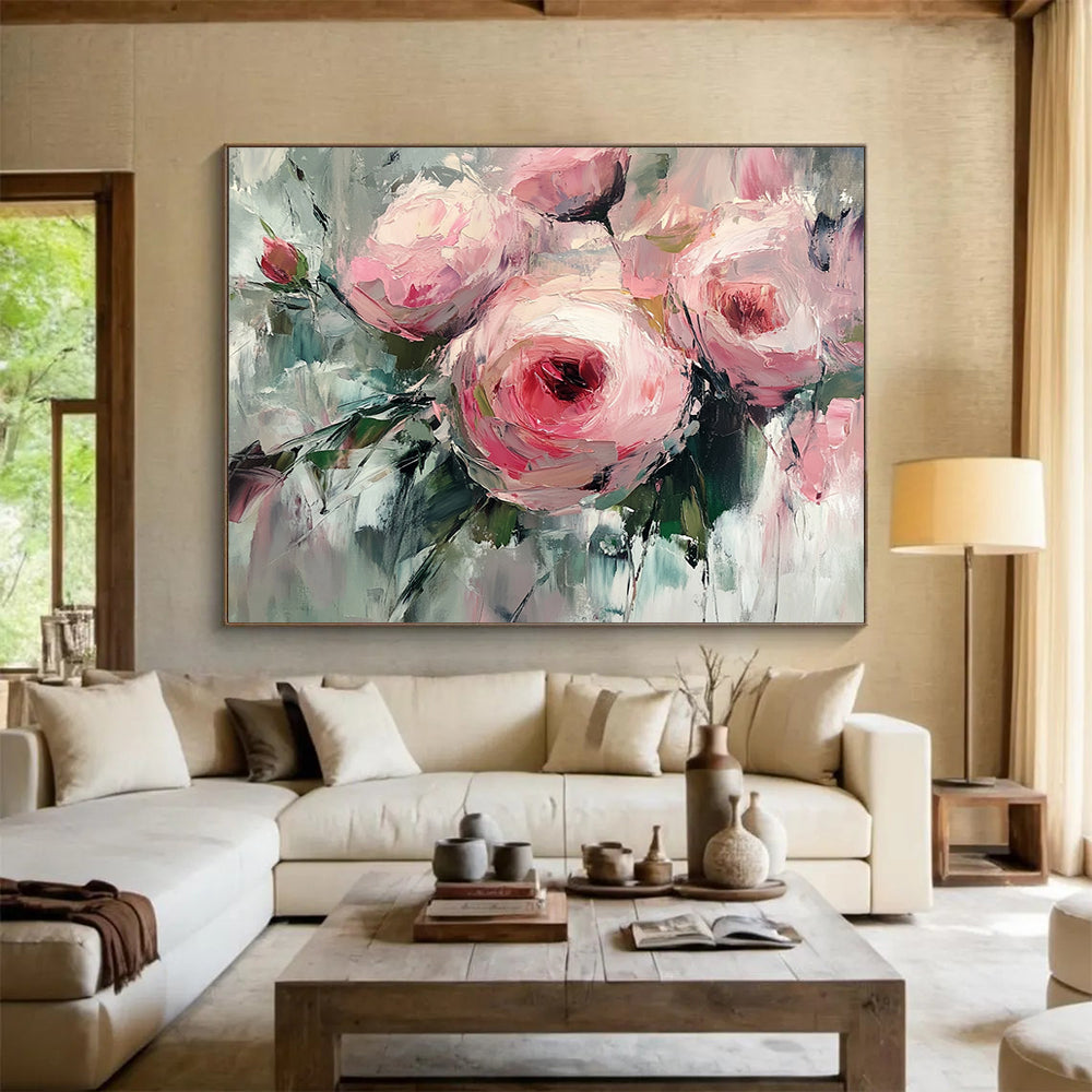 Pink Flowers with Impasto Texture - Expressive Floral Painting On Canvas HB0435
