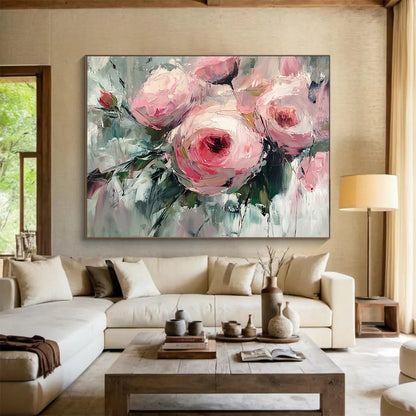 Pink Flowers with Impasto Texture - Expressive Floral Painting On Canvas HB0435