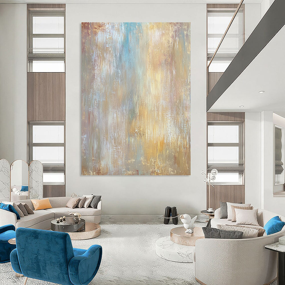 Contemporary abstract artwork features muted earth tones with soft textures and large brush strokes on wood for a stunning visual impact. DLZ0900