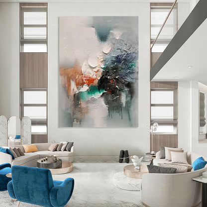 Extended - Height Vertical Hand - Painted Textured Custom Abstract Elegy for Bedroom and Hotel DKH1572