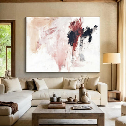 “Pink - Black Abstract Gestures” - Pink, Black, Abstract Expressionist Painting On Canvas HB1110