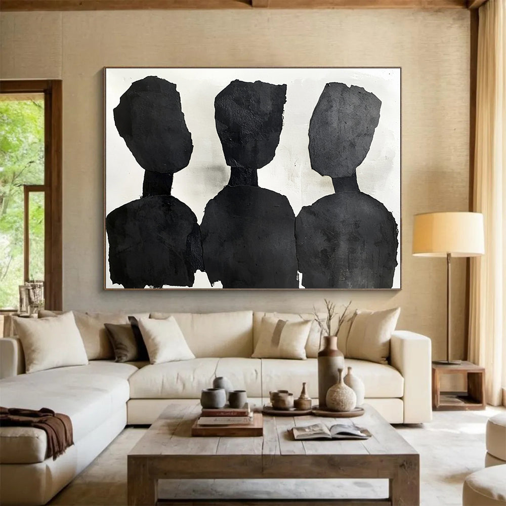 “Silhouette Trio” - Blacks, Whites, Minimalist Silhouette Figures - Collage Art HB1759