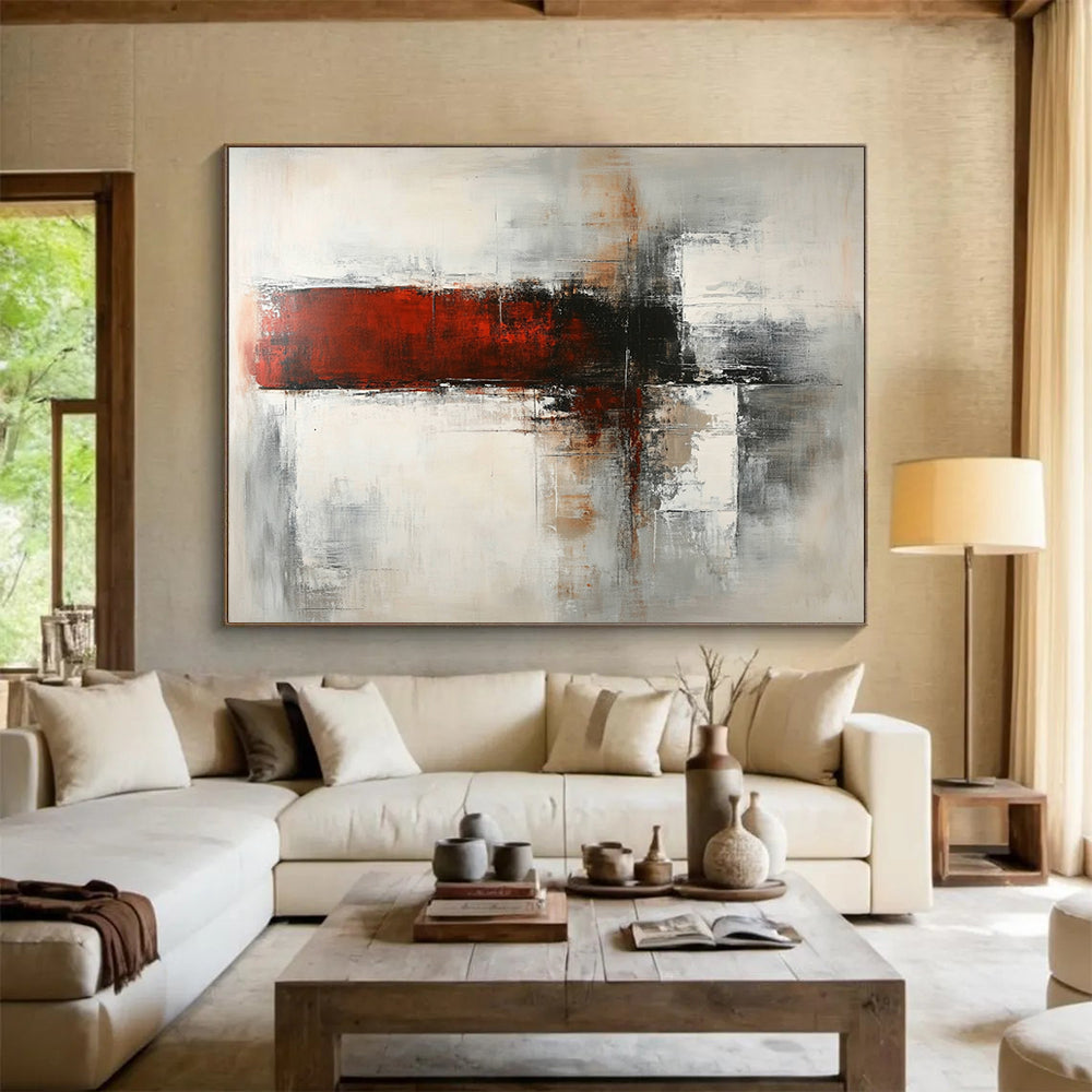 “Red and Gray Abstract Blocks” - Red, Gray, White, Layered Geometric Shapes - Abstract Acrylic Painting HB1671