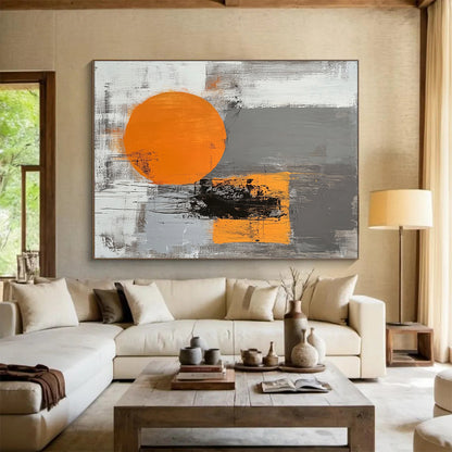 Gray, Black, Orange and White Minimalist Abstraction "Subtle Energy" Painting On Canvas HB337